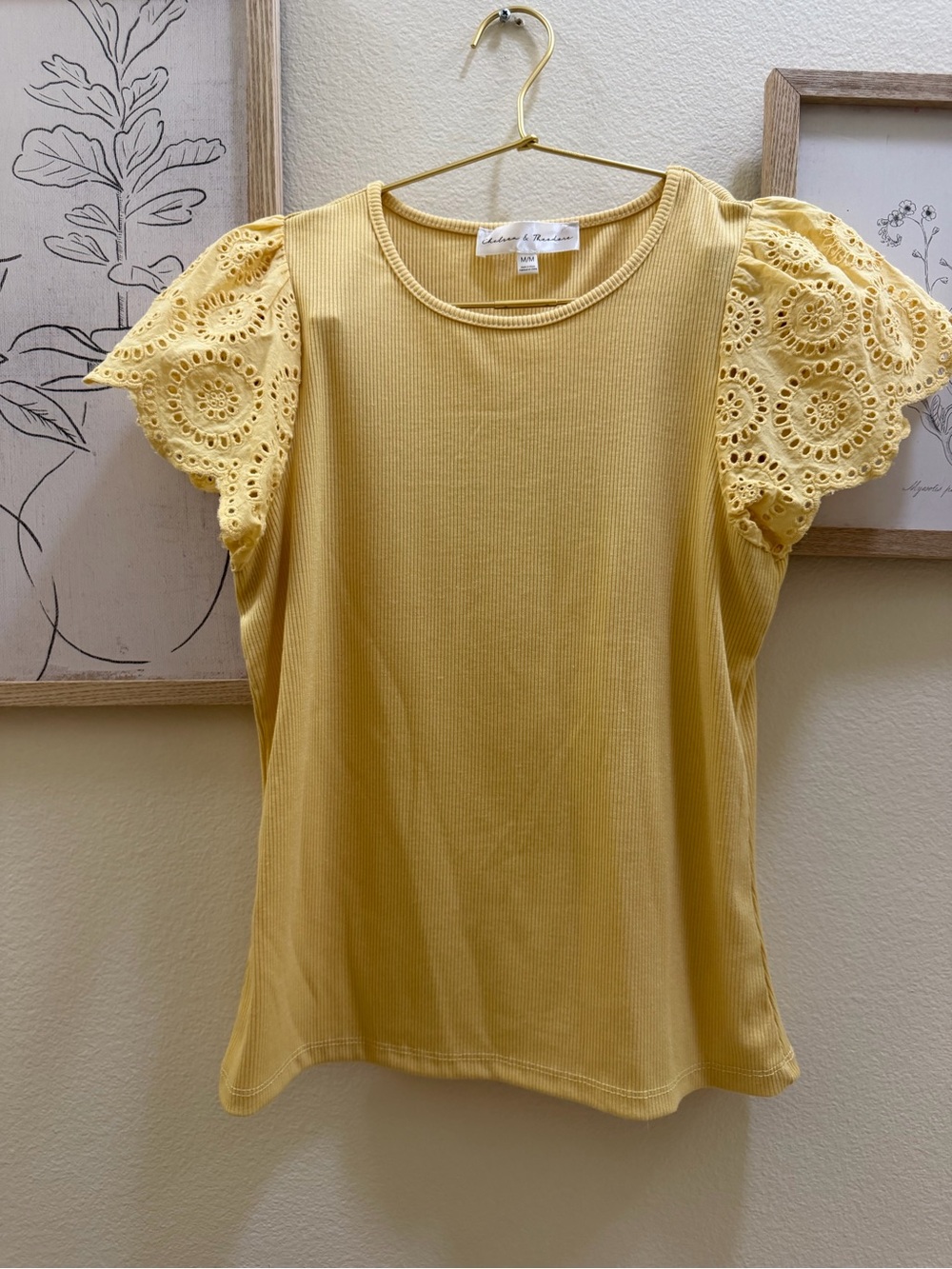 Chelsea & Theodore Mustard Eyelet Sleeve Ribbed Tank
